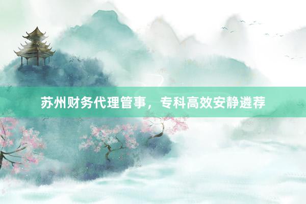 苏州财务代理管事，专科高效安静遴荐